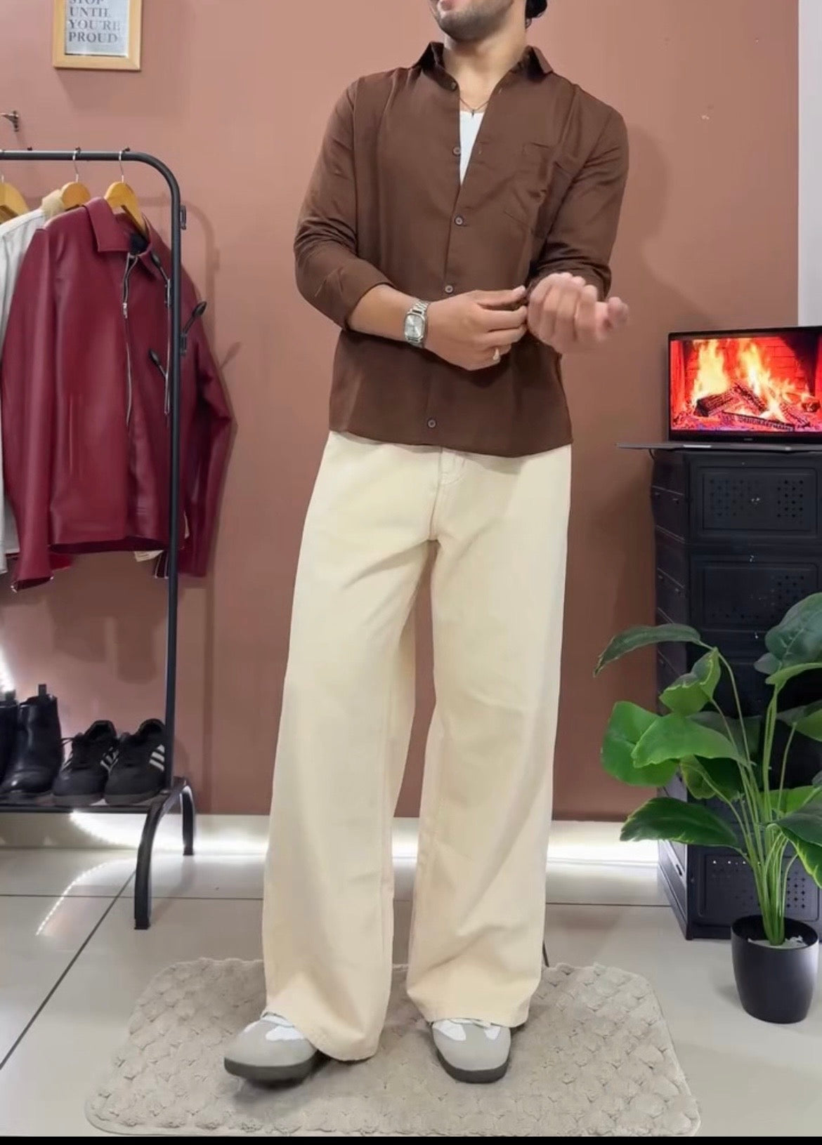 Sand beige wide leg pants